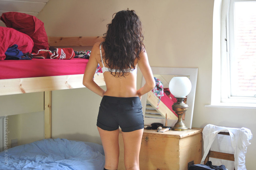 Curly Haired Brunette Shows Her Body