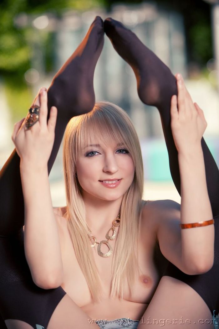 Hot Blonde In Sexy Stockings