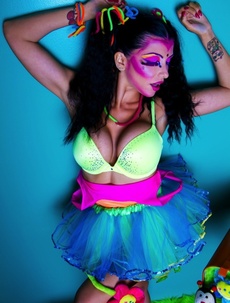 Busty Romi Rain Colorful Party Outfit